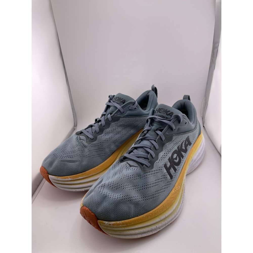 HOKA One One Bondi Running Shoes Mens Size 12.5 Blue Gray Yellow Max Cushion